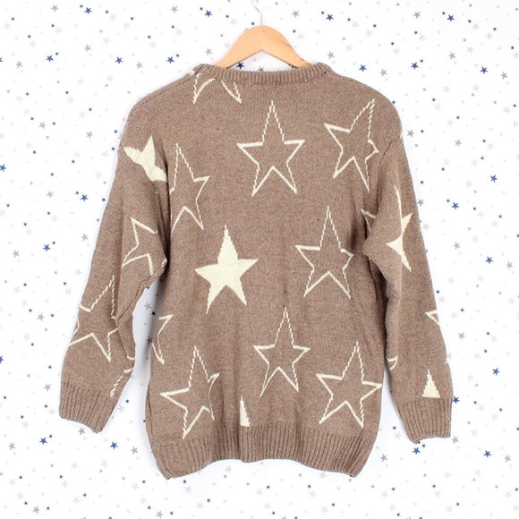 Star Pattern Knit Pullover Sweater Taupe - Picture 2 of 7